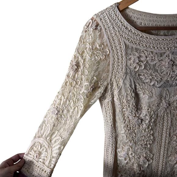 Sue Wong Tan Lace Bodycon Mini Dress Size 10 - Picture 10 of 13